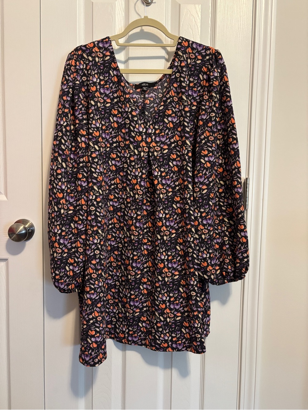 ellos Black Floral Casual Dress with Purple & Orange Accents